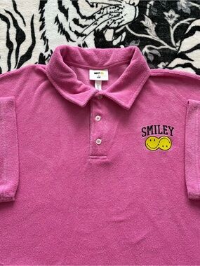 000 - SMILEY x H&M PINK TERRY CLOTH POLO COLLAR T SHIRT